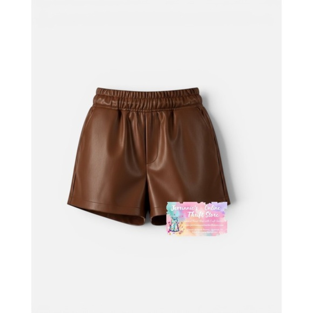 Olivaceous Brown Vegan Leather Paperbag Waist Shorts Womens Medium S59-2851PH